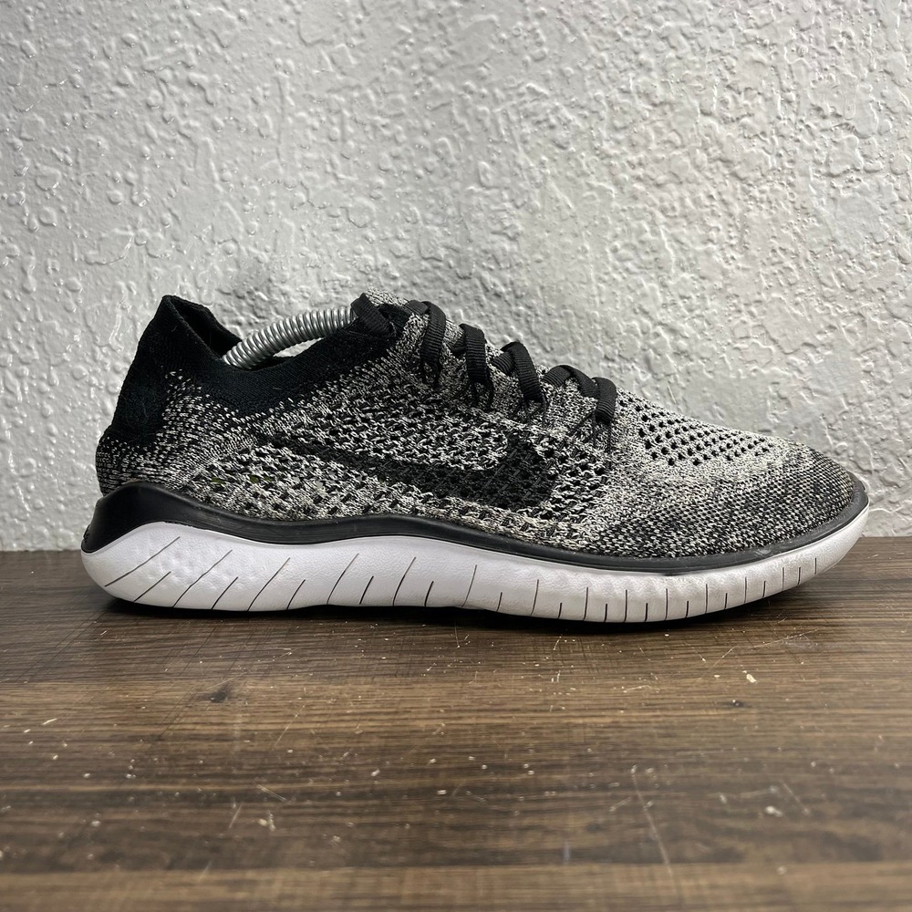 Nike Women's Free RN Flyknit 2018 White Black Shoes - Women Size 8.5